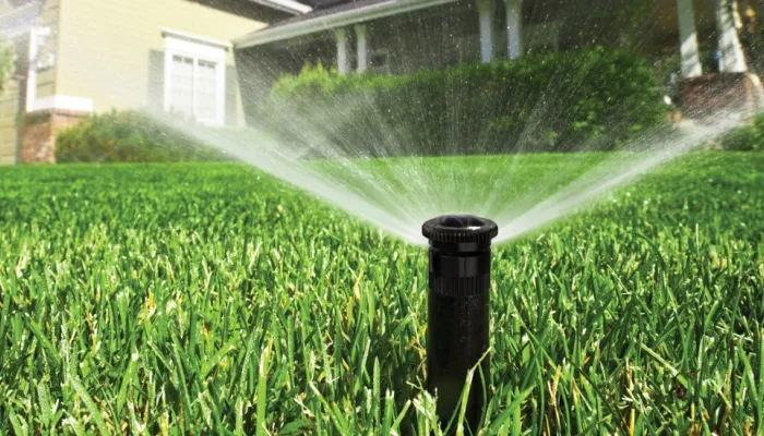 sprinkler head watering lawn