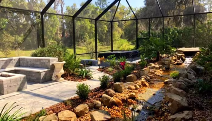 Outdoor Living St. Augustine with paver patio and firepit