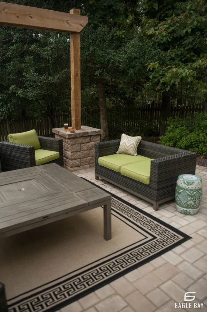 outdoor rug on paved patio