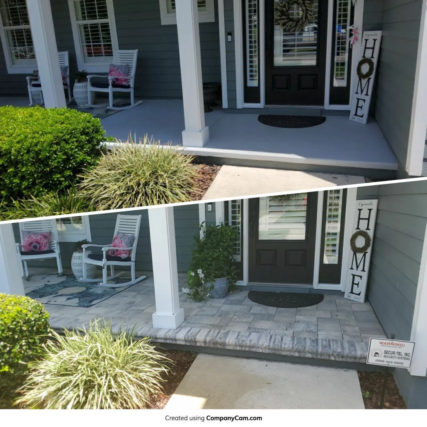 before and after hardscape front porch