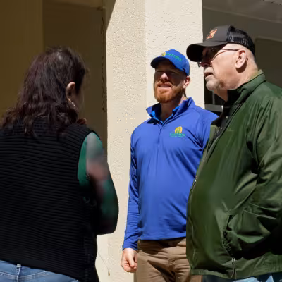 The Master's Lawn & Pest team meeting with Southern Grove property management during a site visit.